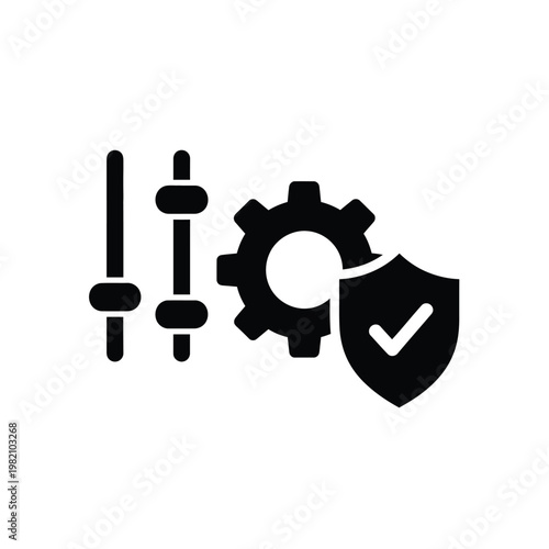 A black silhouette icon depicts settings adjustments security features and system optimization controls in a digital interface high quality professional