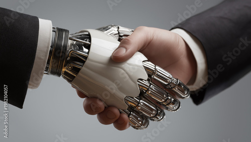 Human Hand Shaking Robotic AI Hand Business Partnership Trust
