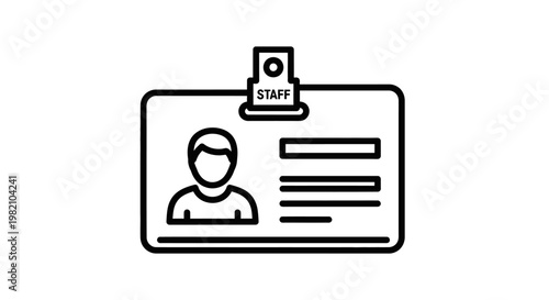 Staff ID card or name badge line icon with a person silhouette, official identification symbol, isolated white background.