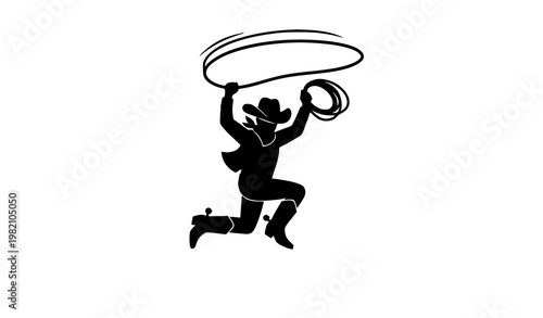 Jumping cowboy vector silhouette with lasso for western design