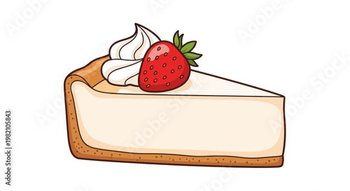 Slice of Creamy Cheesecake with Strawberry and Whipped Cream