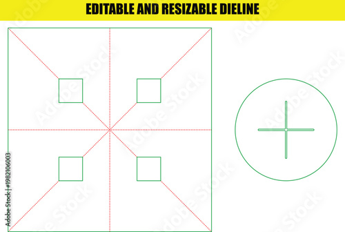 Flat square and circle die line graphic resource for general packaging design layout and production