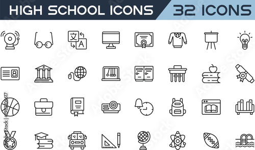 High School Education Line Icons Set