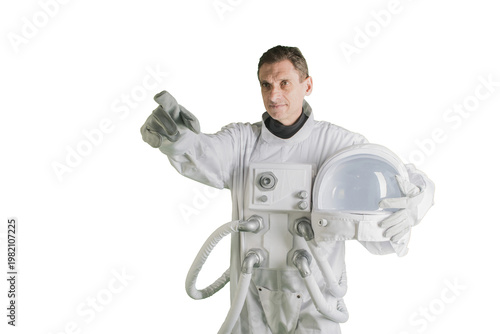 Wallpaper Mural Male astronaut in white space suit standing isolated background full length Torontodigital.ca