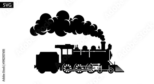 Black Silhouette of a Steam Train Emitting Smoke