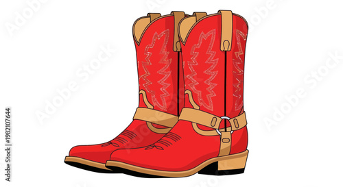 Bright Red Cowboy Boots with Tan Accents and Buckle