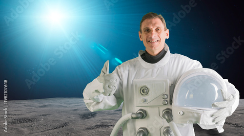 Wallpaper Mural Astronaut in white space suit on moon surface with bright star light and dark space background Torontodigital.ca