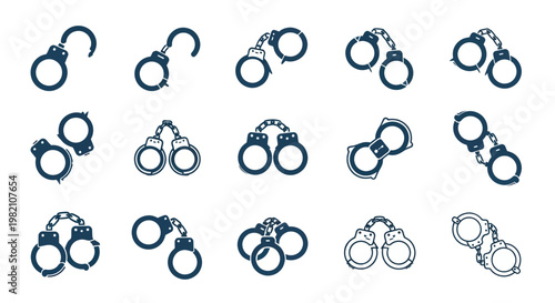 Collection of Handcuff Icons, Restraint Symbols, Police Equipment, Law Enforcement Icons
