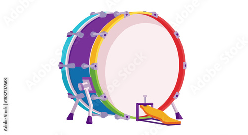 Colorful Bass Drum with Pedal, Musical Instrument Percussion