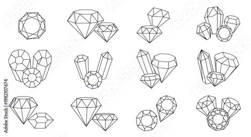 Diamond Icons Set: Gemstone Vector Collection for Jewelry and Luxury Design