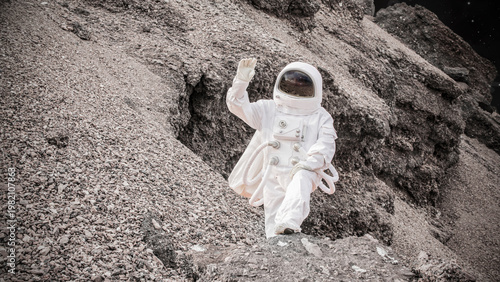 Wallpaper Mural Astronaut in white space suit on moon surface with bright star light and dark space background Torontodigital.ca