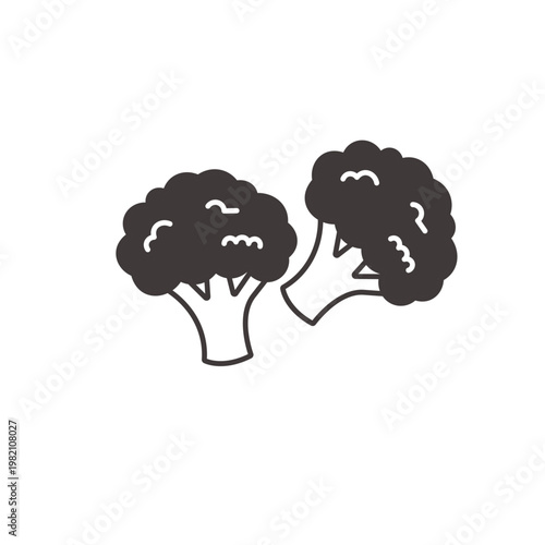 ブロッコリーのモノクロイラスト　食べ物
お弁当　おかずのイラスト　シンプル　素材　弁当素材　　