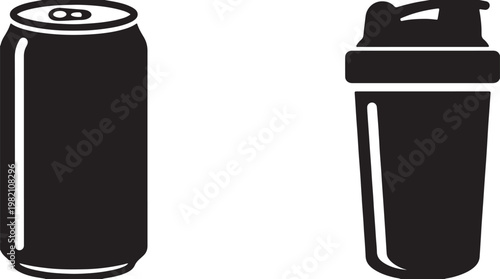 Isolated vector illustration of a glass beer bottle, water container, and paper coffee cup with a lid as beverage objects on white
