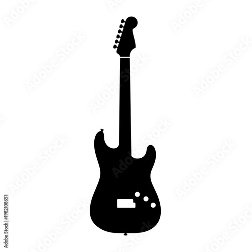 Black electric guitar silhouette, musical instrument icon