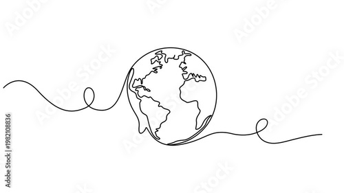 Continuous one line drawing of world globe for global business environment earth day and international connectivity concept animation, Animated self drawing of continuous line draw planet earth