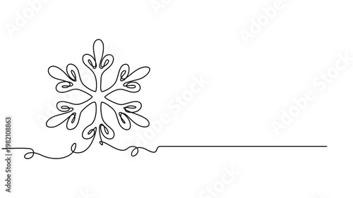 snowflake continuous one line drawing animation, Continuous one line drawing of snowflake. Christmas decoration drawn by one single line. 4K video animation with alpha channel, snowflake one line