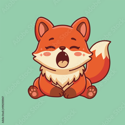 Cute cartoon fox yawning sleepily, adorable animal illustration perfect for kids' designs and nursery decor.