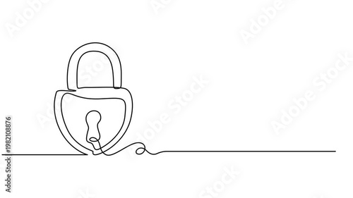 padlock continuous one line drawing animation, Video. A shield-shaped padlock drawn in one continuous line. Protection sign concept. Animation on white background 4K, Animation of a single line draw
