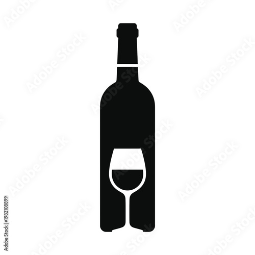 Bottle and wine glass silhouette icon for drinks
