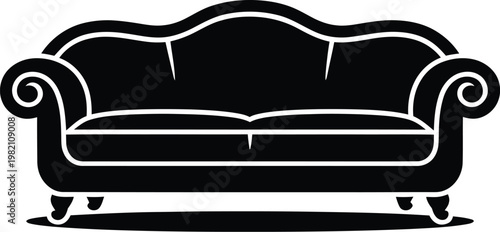 Black silhouette of a vintage sofa with living room black and white furniture interior domestic silhouette illustration upholstery domesticated