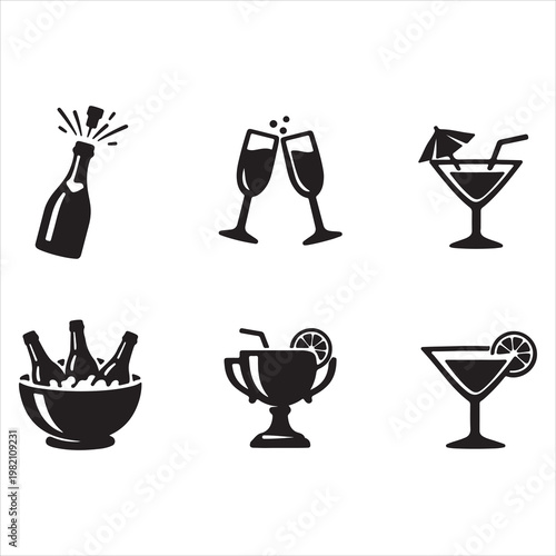 Black and white icons of various alcoholic beverages