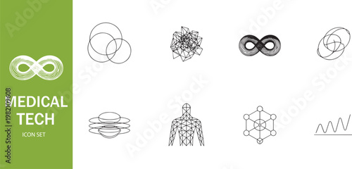 Medical Tech and Futuristic Healthcare Science Icon Set - Abstract Bio-Technology, Neural Network, and Genetic Engineering Concepts