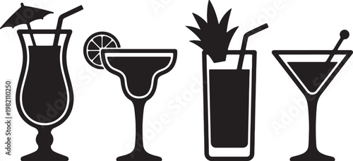 Hand holding a cold martini cocktail glass with ice and lemon at a bar party illustration vector icon set