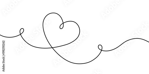 Heart hand drawn. Heart continuous line drawing. Single contour heart for love design. Single lineart sketch heart. Symbol love. Simplicity sign isolated on white background. Vector illustration