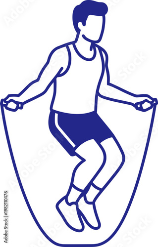 Man doing skipping rope exercise, fitness and healthy lifestyle concept. Monochrome outline stroke vector illustration, for web icon or symbol