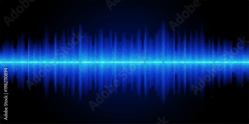 Abstract colorful blue background with glowing light waves and digital music equalizer lines in a vibrant aurora spectrum design illustration
