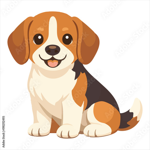 Cute beagle puppy Illustration, vector Cartoon, sitting Dog Character 