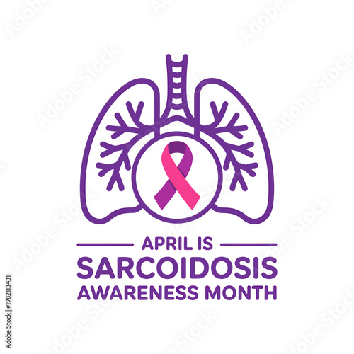 Sarcoidosis awareness month purple and pink lung health illustration