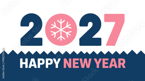 Happy New Year 2027 with snowflake and colorful text design
