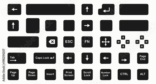 Keyboard navigation line icons set – outline, direction, arrow shortcuts collection
