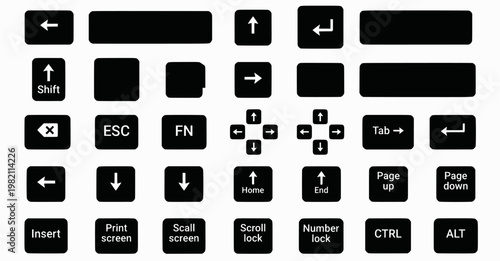 Keyboard navigation line icons set – outline, direction, arrow shortcuts collection
