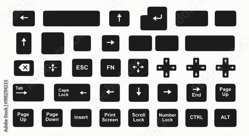 Keyboard navigation line icons set – outline, direction, arrow shortcuts collection
