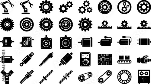 Automation and robotics line icons set – linear, outline, industrial tools
