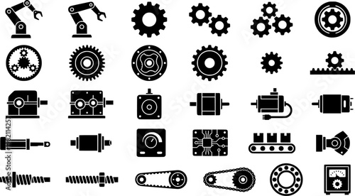Automation and robotics line icons set – linear, outline, industrial tools
