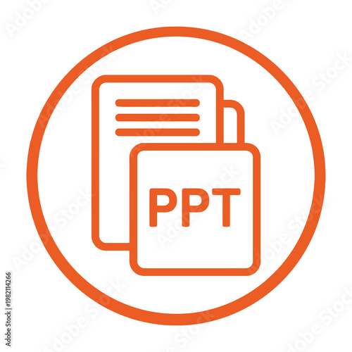 PPT File Format Icon Representing Microsoft PowerPoint Presentation Document in Orange Outline