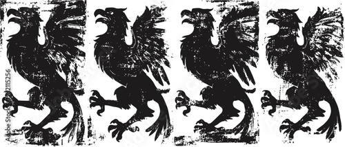 heraldic eagle emblem set black vintage griffin symbols with spread wings and sharp claws medieval coat of arms design