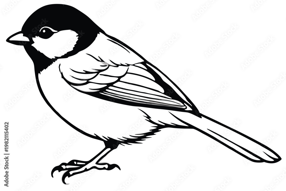Obraz premium chickadee bird silhouette line art vector illustration with a white background