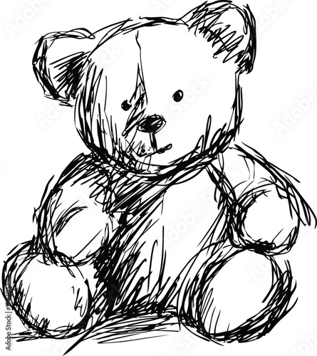 plush bear sketch hand drawn illustration of plush toy, cute childhood companion, kids' favorite soft animal
