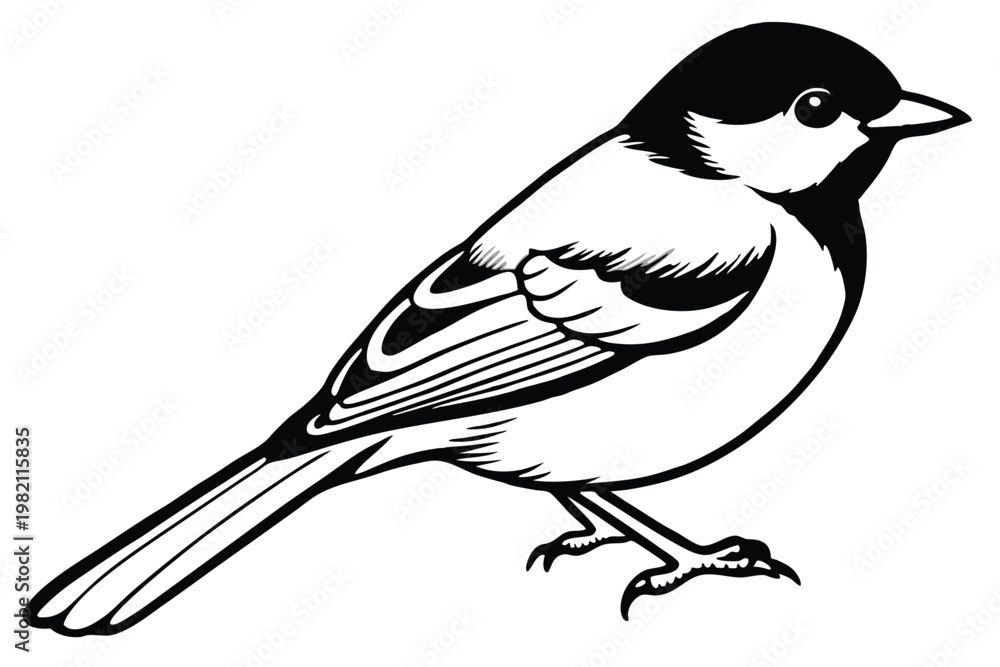 Fototapeta premium chickadee bird silhouette line art vector illustration with a white background