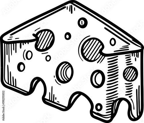 swiss cheese wedge with holes vintage sketch hand drawn dairy product illustration