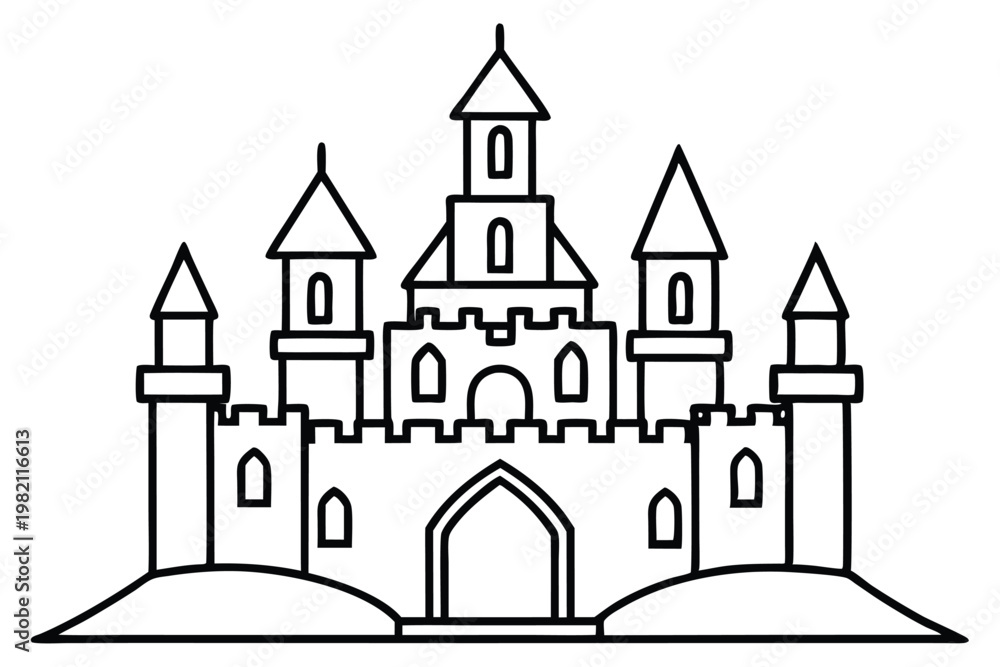Fototapeta premium castle silhouette line art vector illustration with a white background