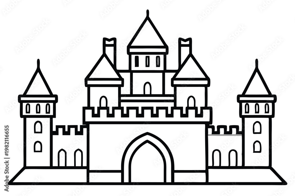Fototapeta premium castle silhouette line art vector illustration with a white background