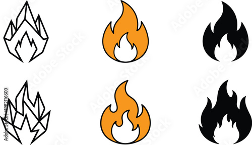 Flame icons, fire symbols, burning flames, vector graphics