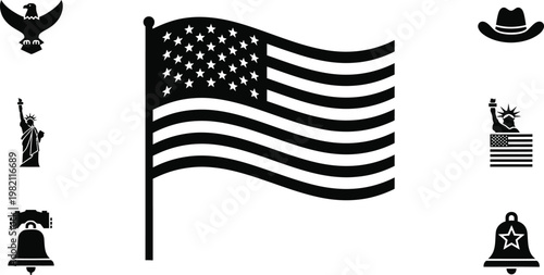 American symbols collection flag landmarks and icons of the usa