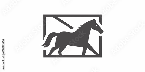Silhouette of a horse head and neck within a rectangular frame