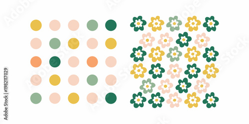 Abstract floral and oval shapes in pastel and muted tones